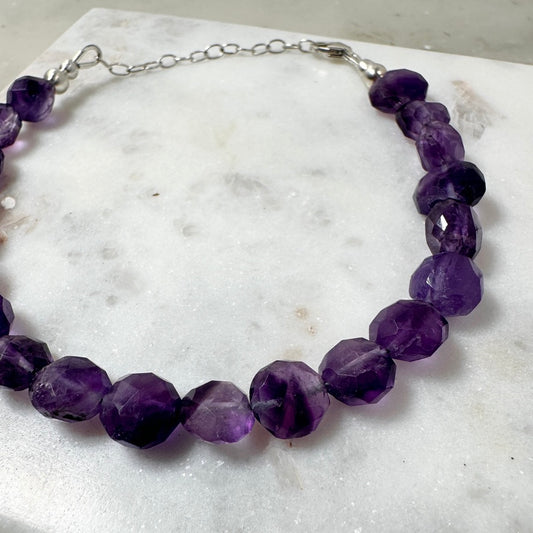 Amethyst Beaded Bracelet | Sterling Silver | Adjustable