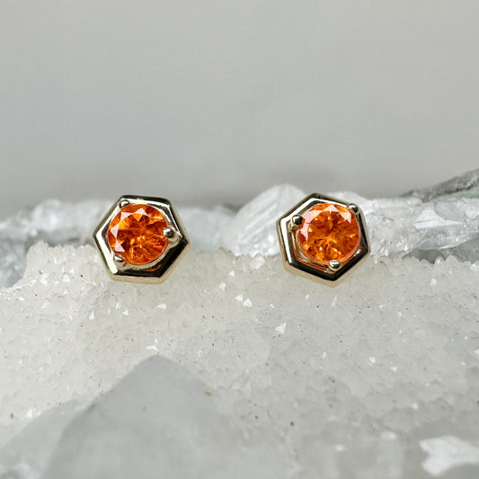 Mandarin Garnet Hex Studs | 14k Yellow Gold