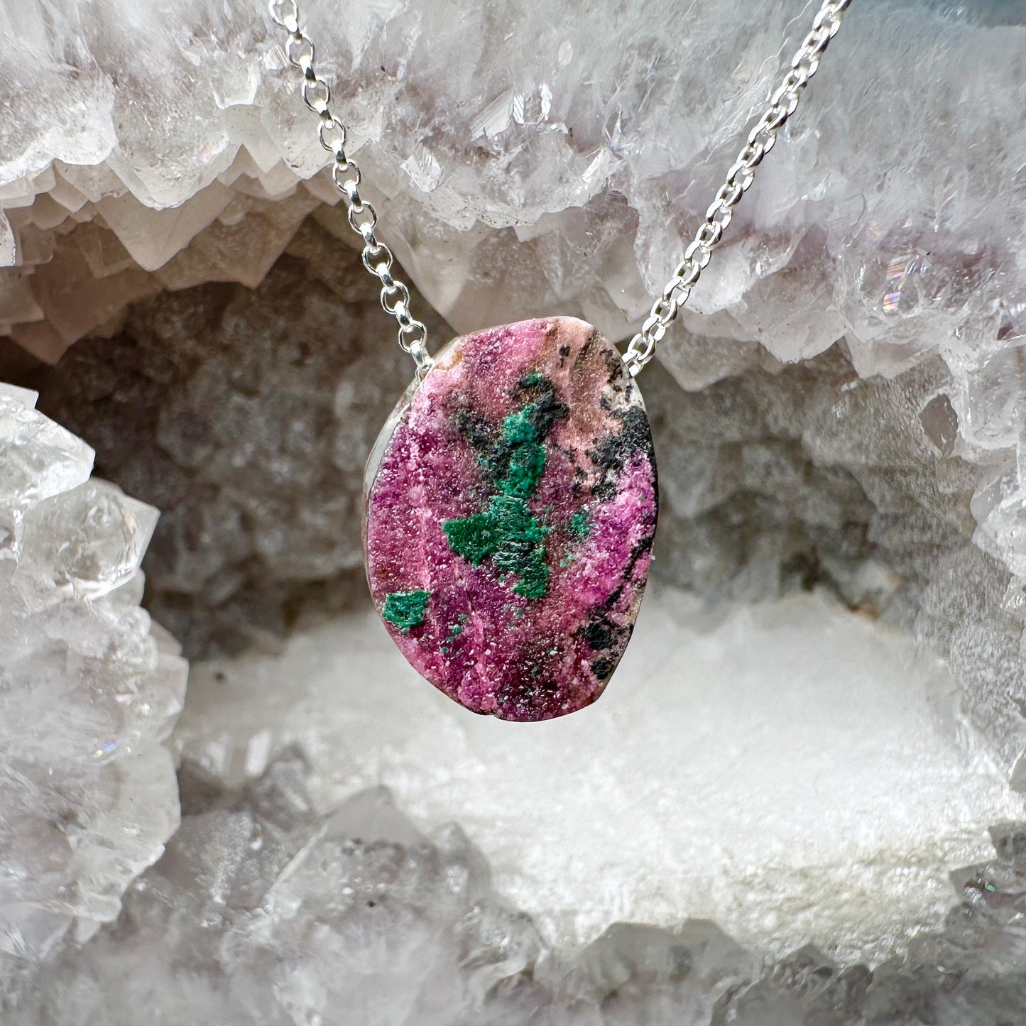Cobalto Calcite with Malachite Floating Necklace | Sterling Silver