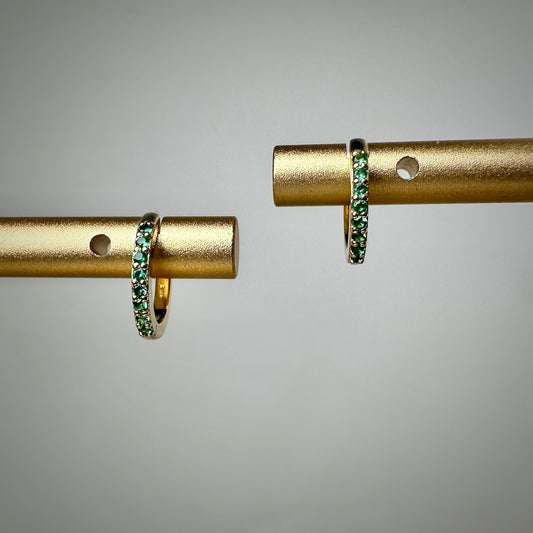 Lab Grown Emerald Huggie Hoops | 14k Yellow Gold