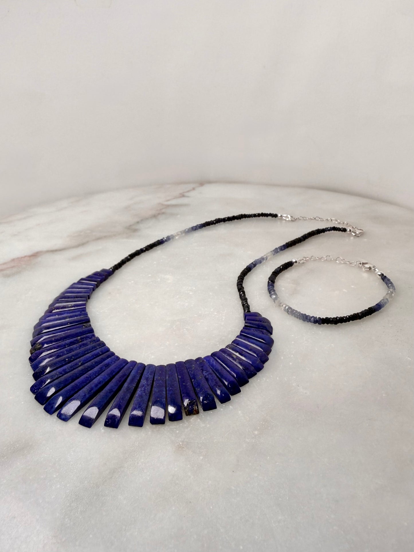 Lapis & Sapphire Ombre Statement Necklace | Sterling Silver