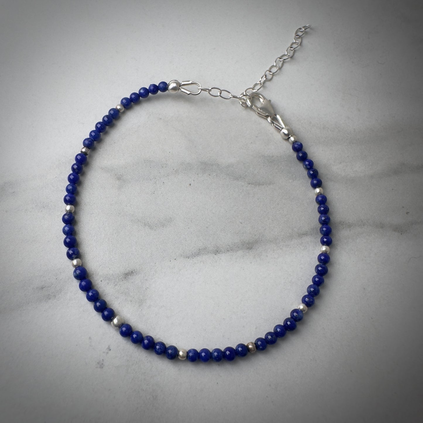 Lapis Lazuli Beaded Bracelet | Sterling Silver | Adjustable