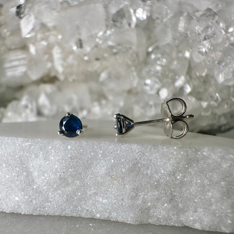 Blue Sapphire Stud Earrings | Sterling Silver