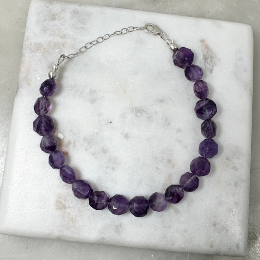 Amethyst Beaded Bracelet | Sterling Silver | Adjustable
