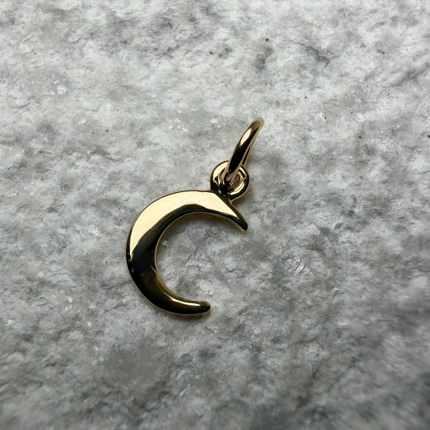 Flat Crescent Moon Charm | 14k Yellow Gold