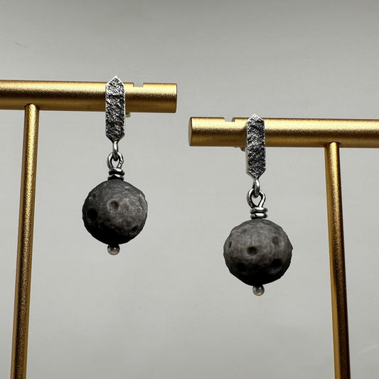 Golden Sheen Obsidian Moon Drop Earrings | Sterling Silver