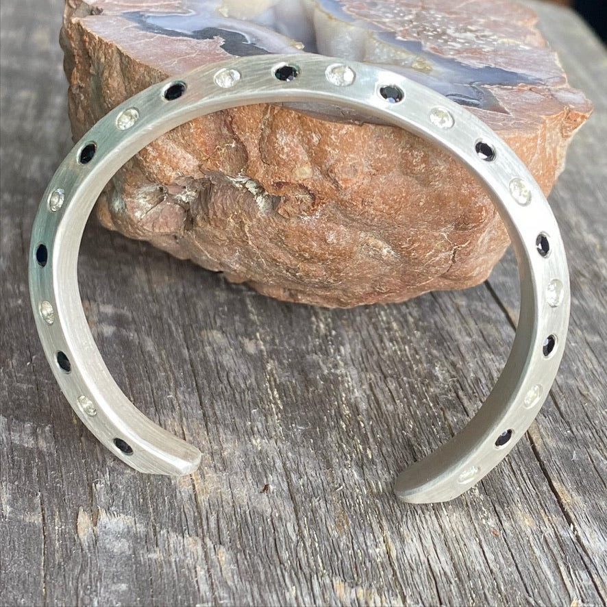 Black Spinel & White Topaz Cuff Bracelet
