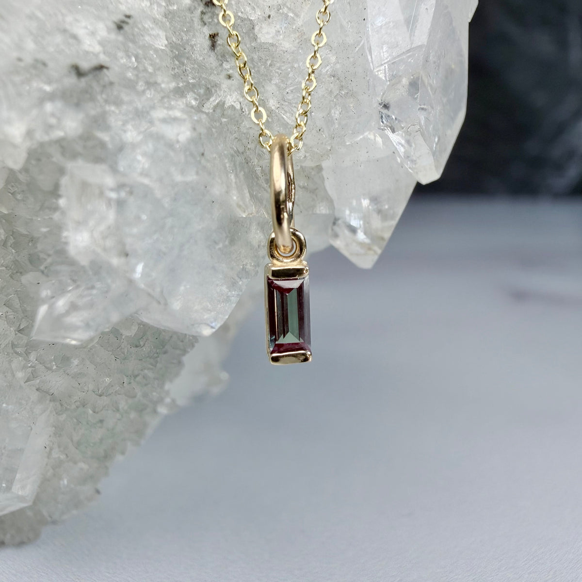 Mini Alexandrite Charm Pendant | 14k Yellow Gold