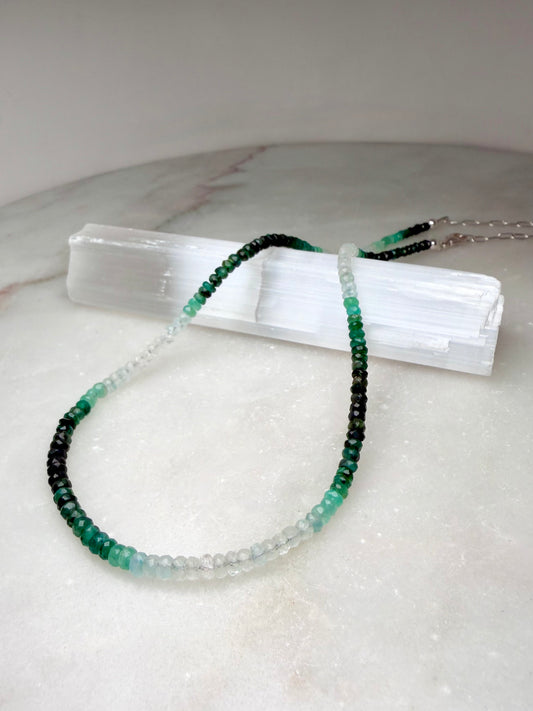 Emerald Ombré Beaded Necklace | Sterling Silver