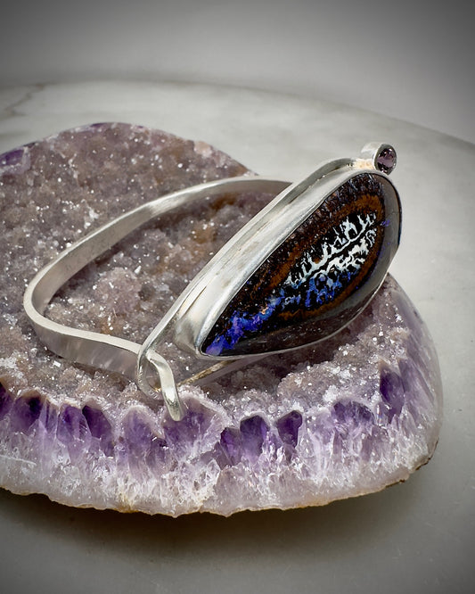 Boulder Opal and Purple Spinel Hinge Bracelet | Sterling Silver