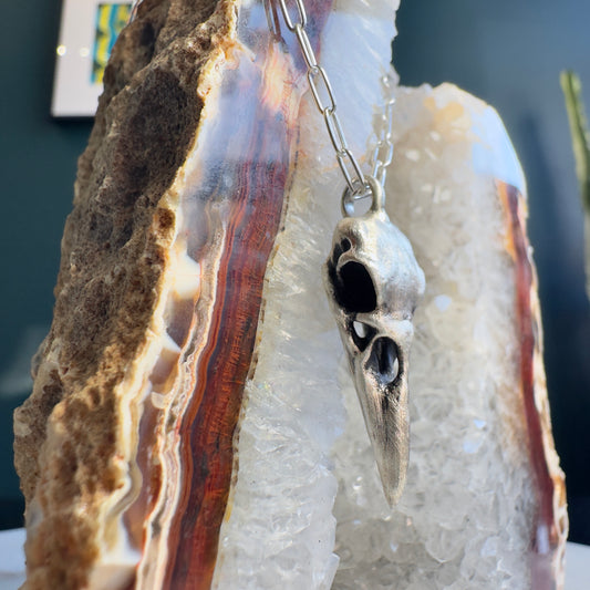 Raven Skull Pendant | Sterling Silver