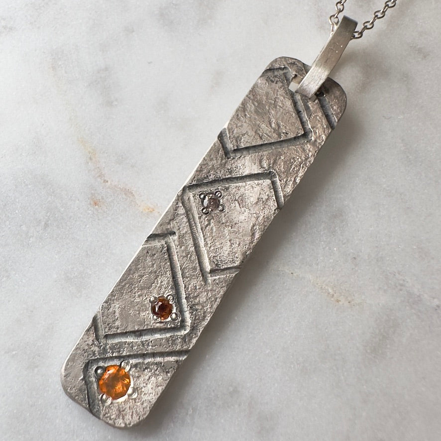 Squares Pendant with Opal, Zircon and Garnet