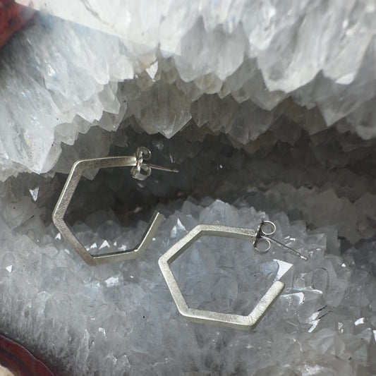 Hexagon Hoop Earrings (Medium) | Sterling Silver