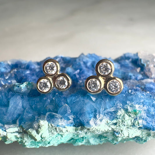 Diamond Trio Stud Earrings | 14k Yellow Gold