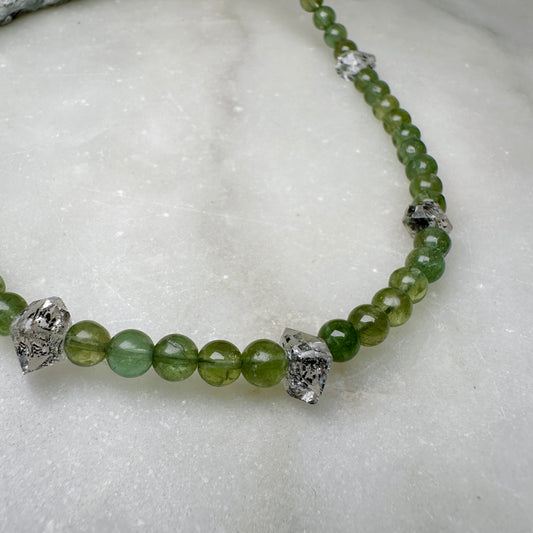 Green Garnet & Quartz Necklace | Sterling Silver