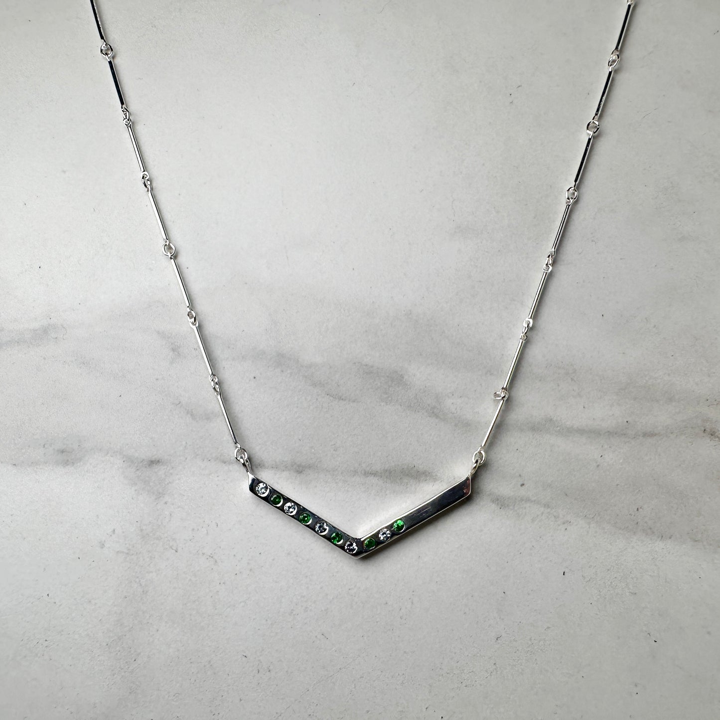 Tsavorite Garnet and Grey Spinel Chevron Necklace | Sterling Silver