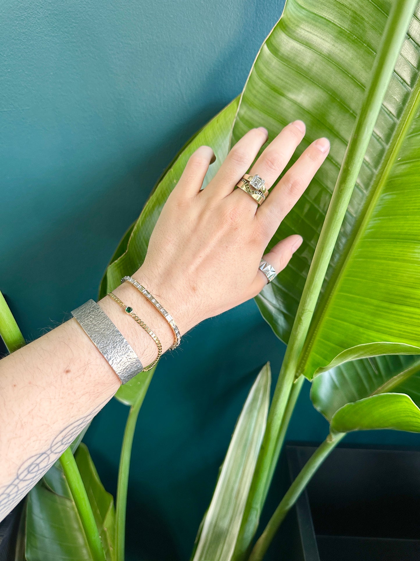 Emerald Rose Cut Curb Chain Bracelet | 14k Yellow Gold