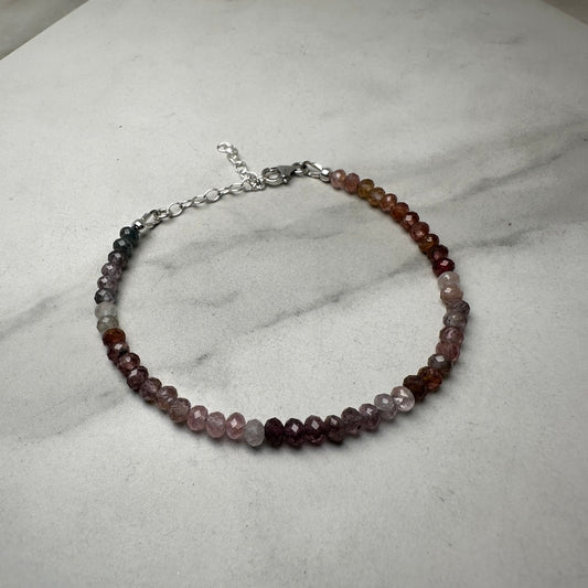 Faceted Spinel Beaded Bracelet | Adjustable | Sterling Silver