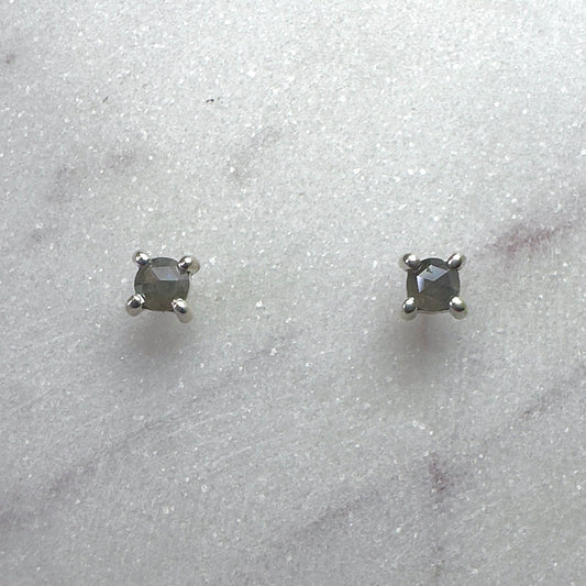Grey Rose Cut Diamond Stud Earrings | Sterling Silver