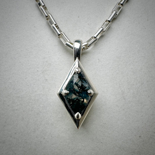 Moss Agate Pendant | Sterling Silver