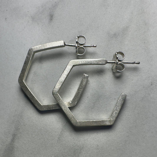 Hexagon Hoop Earrings (Medium) | Sterling Silver