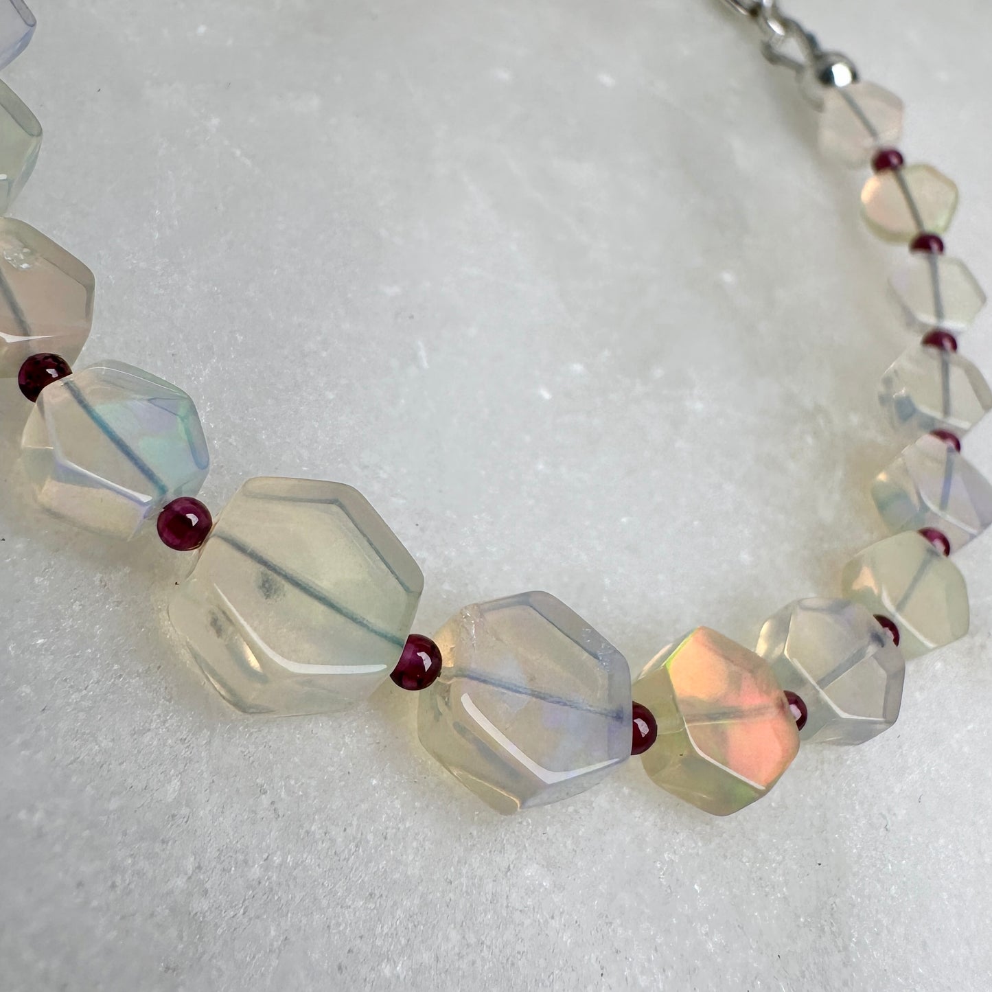 Hexagon Ethiopian Opal & Rhodolite Bracelet | Sterling Silver