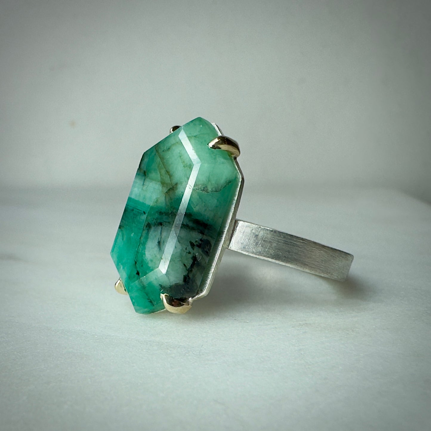 Floating Emerald Ring | Sterling Silver/14k Yellow Gold
