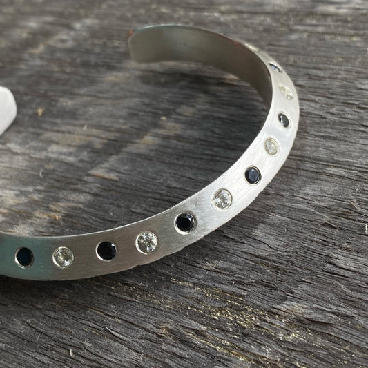 Black Spinel & White Topaz Cuff Bracelet | Sterling Silver
