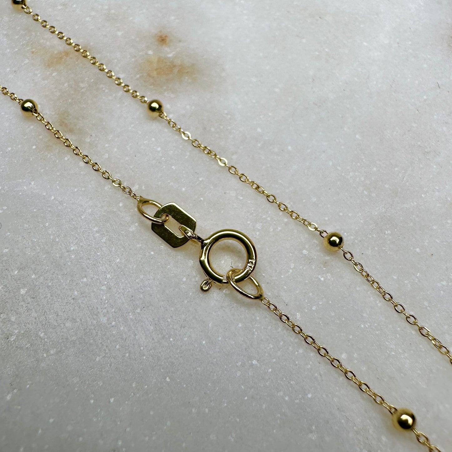 Fine Cable Chain with Beaded Stations | 14k Yellow Gold