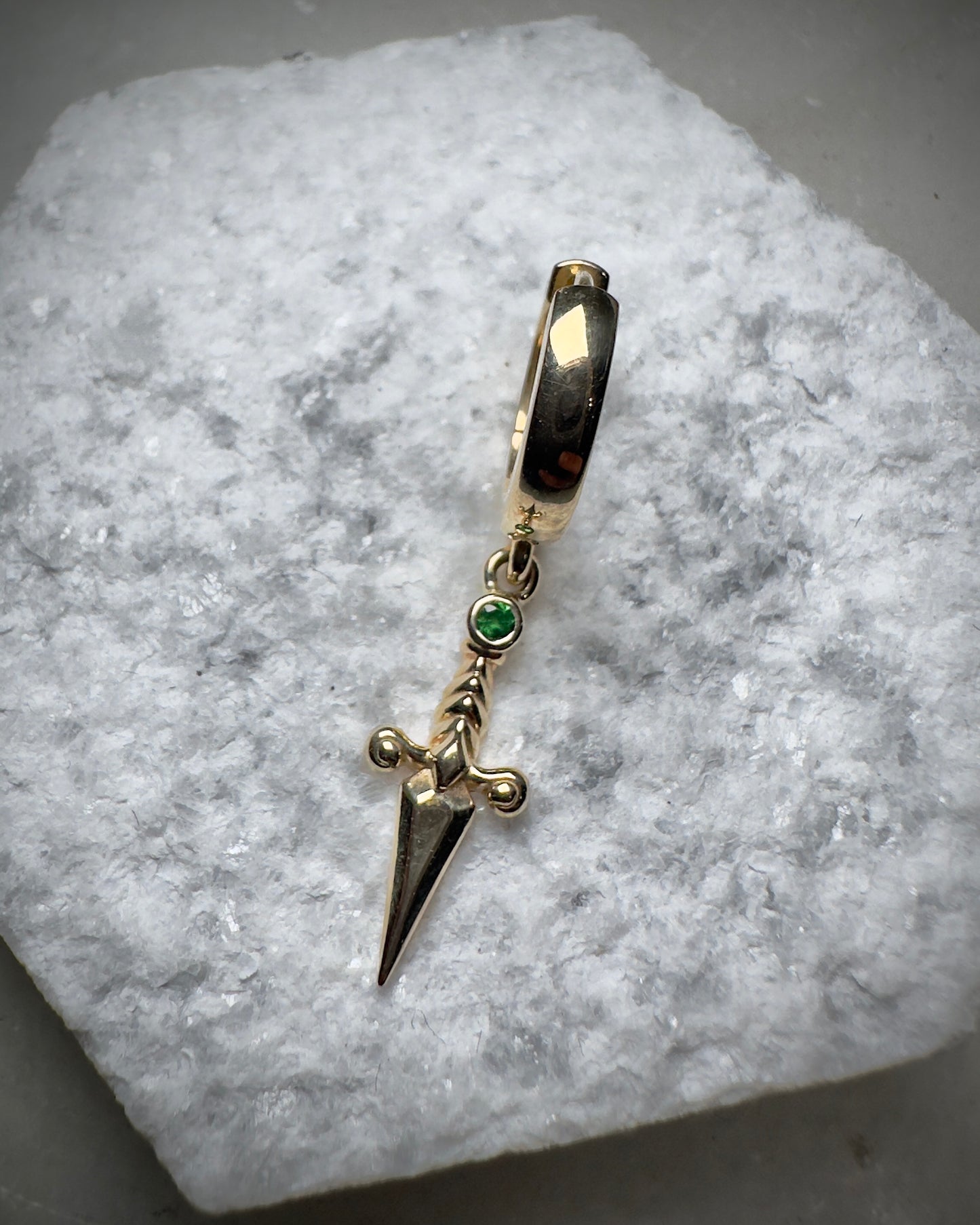 Tsavorite Dagger Single Earring in 14k Yellow Gold