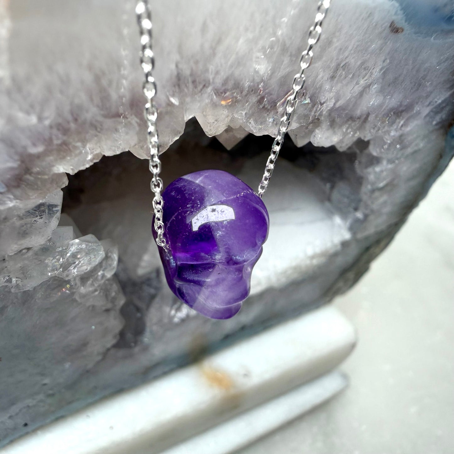 Amethyst Skull Floating Necklace | Sterling Silver