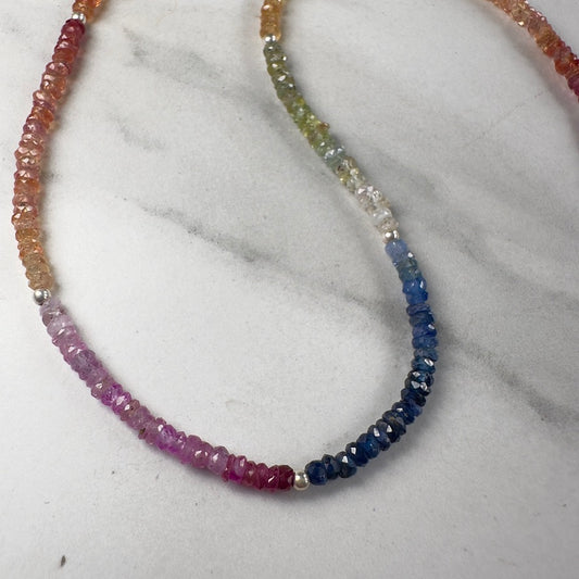 Rainbow Sapphire Necklace with Paperclip Chain