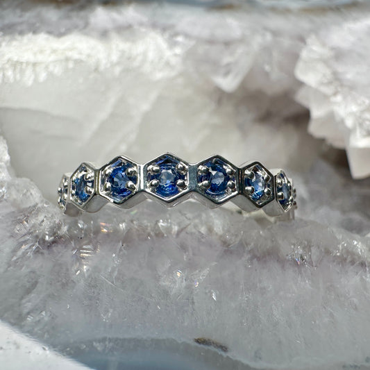 Sapphire Hexagon Stacking Ring | Sterling Silver