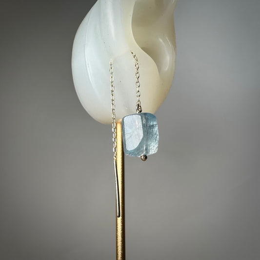 Aquamarine Threader Earring | 14k Yellow Gold