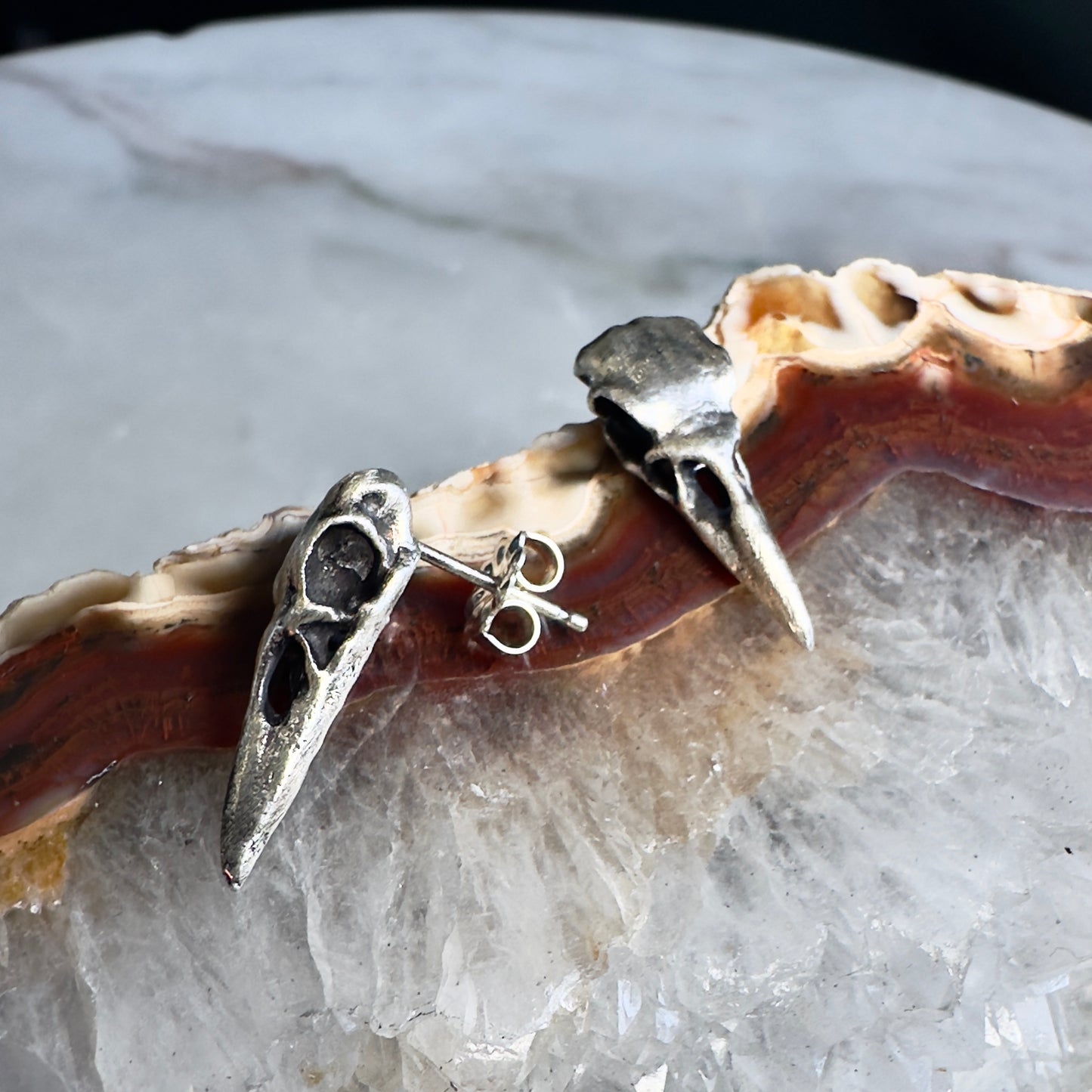 Raven Skull Stud Earrings | Sterling Silver