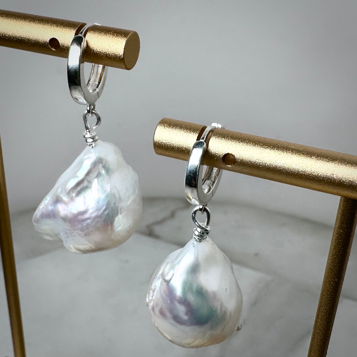 Baroque Pearl Huggie Earrings | Sterling Silver