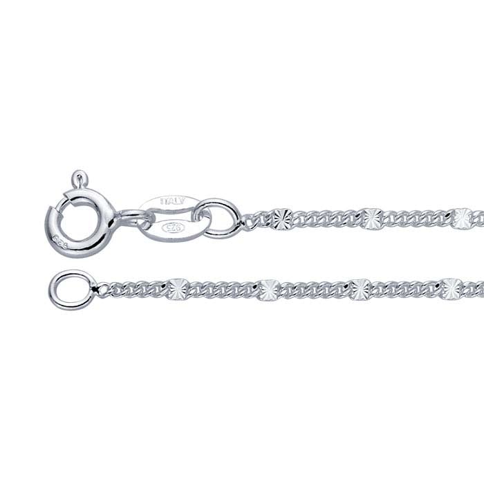 Thin Starburst Curb Chain in Sterling Silver | 1.5mm Wide