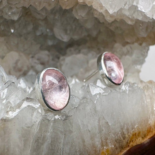 Morganite Stud Earrings | Sterling Silver