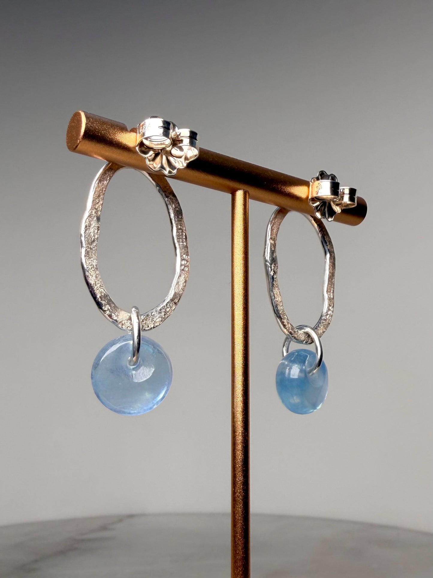Granite Aquamarine Hoop Earrings | Sterling Silver