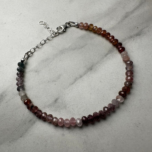 Faceted Spinel Beaded Bracelet | Adjustable | Sterling Silver