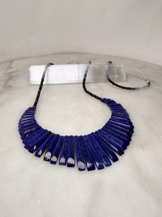 Lapis & Sapphire Ombre Statement Necklace | Sterling Silver