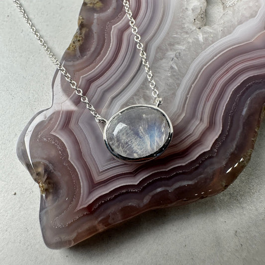 Oval Moonstone Necklace | Sterling Silver