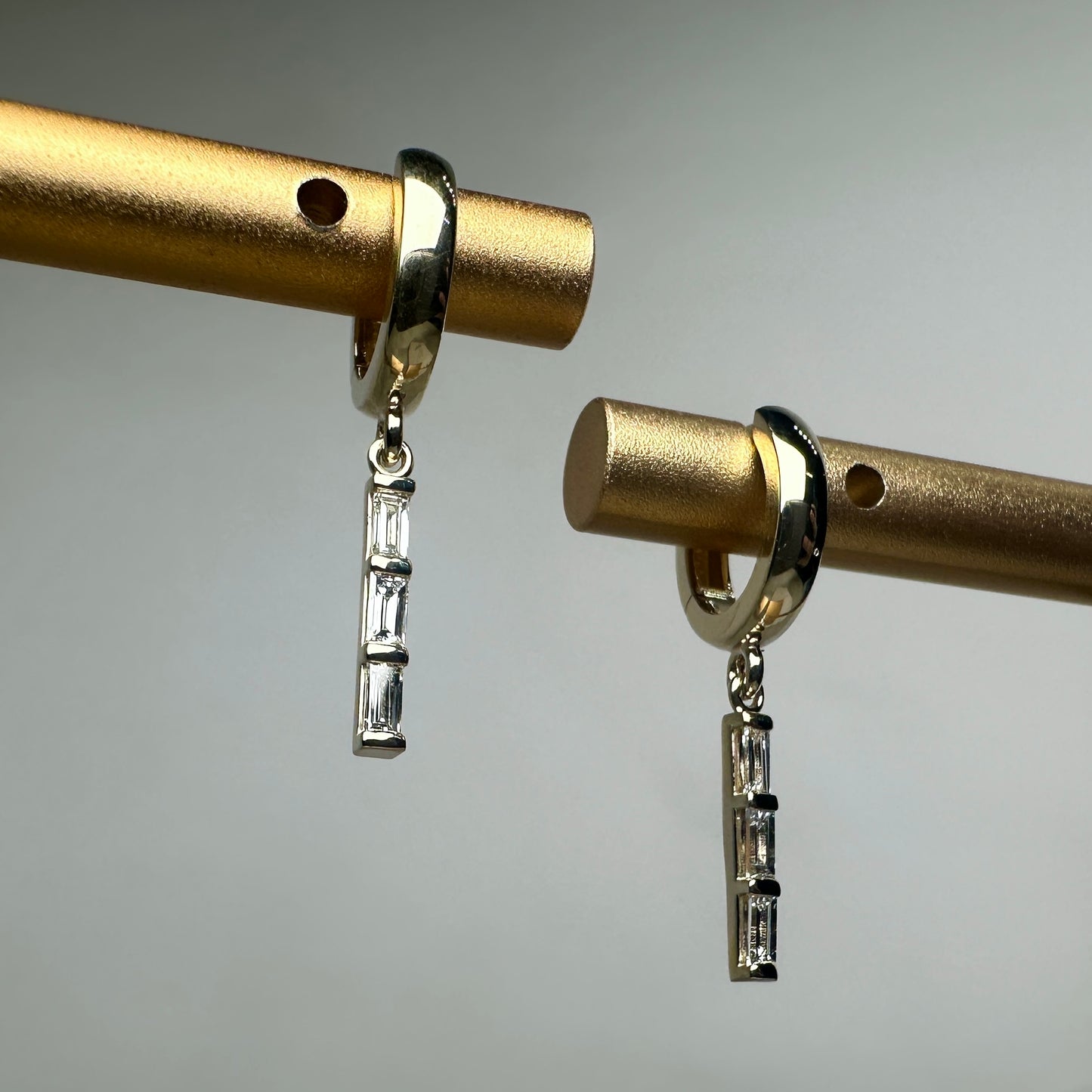 Baguette Diamond Huggie Dangle Earrings | 14k Yellow Gold