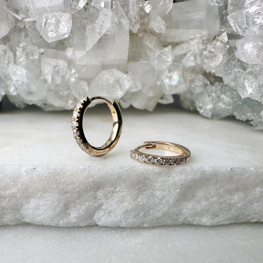 Diamond Huggie Earrings | 14k Yellow Gold