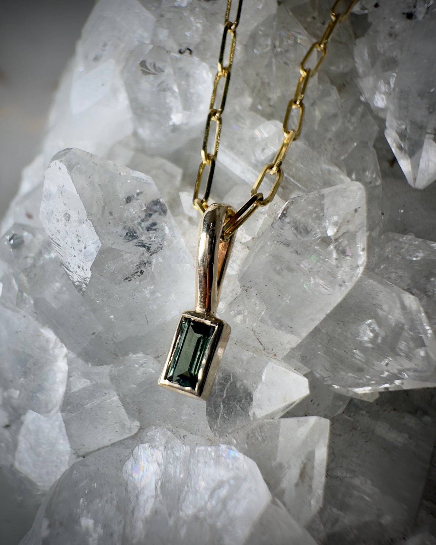 Green Sapphire Charm in 14k Yellow Gold