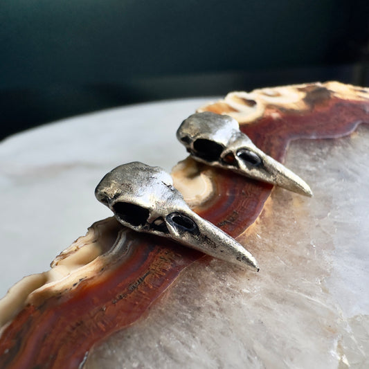 Raven Skull Stud Earrings | Sterling Silver