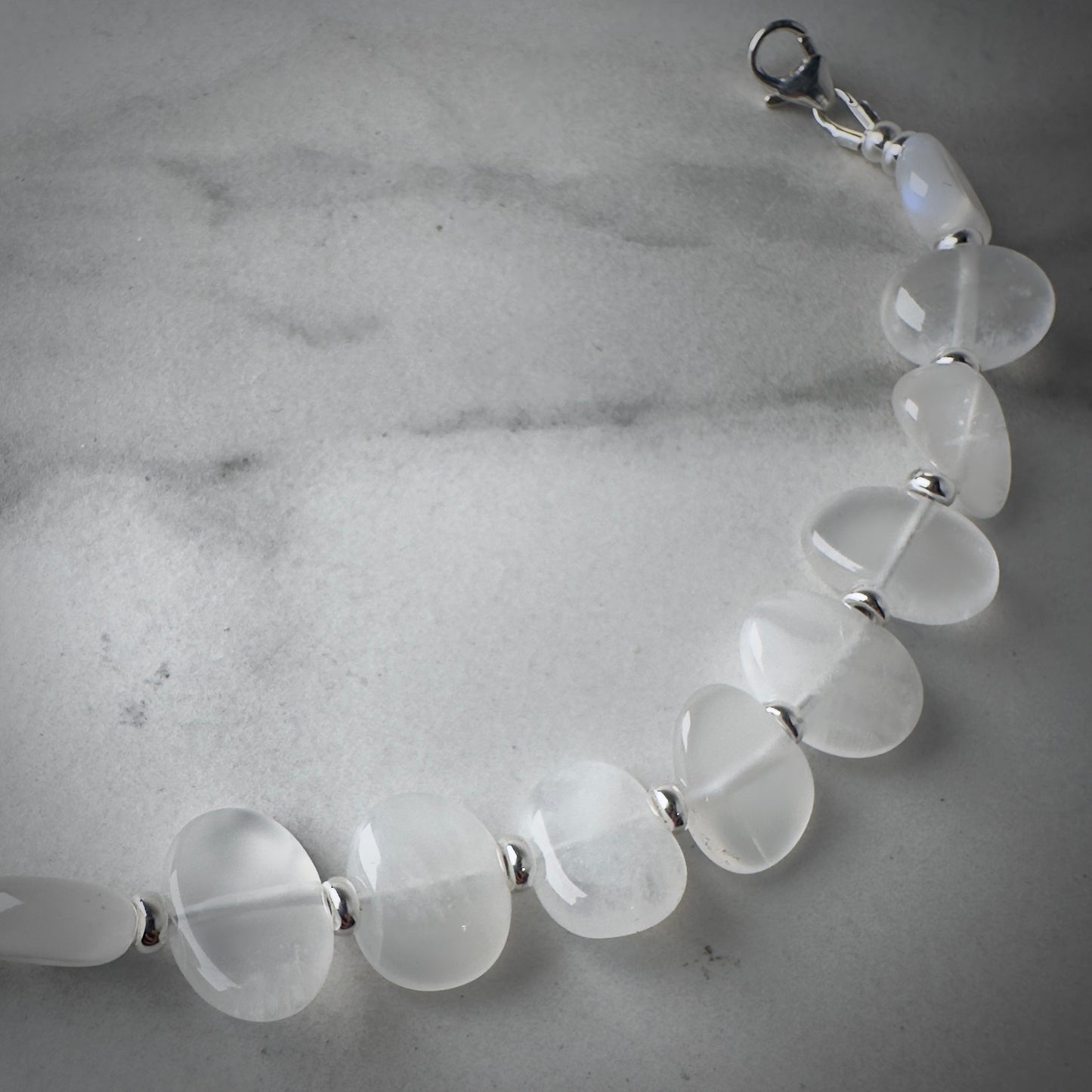 Moonstone Pebble Beaded Bracelet | Sterling Silver | Adjustable