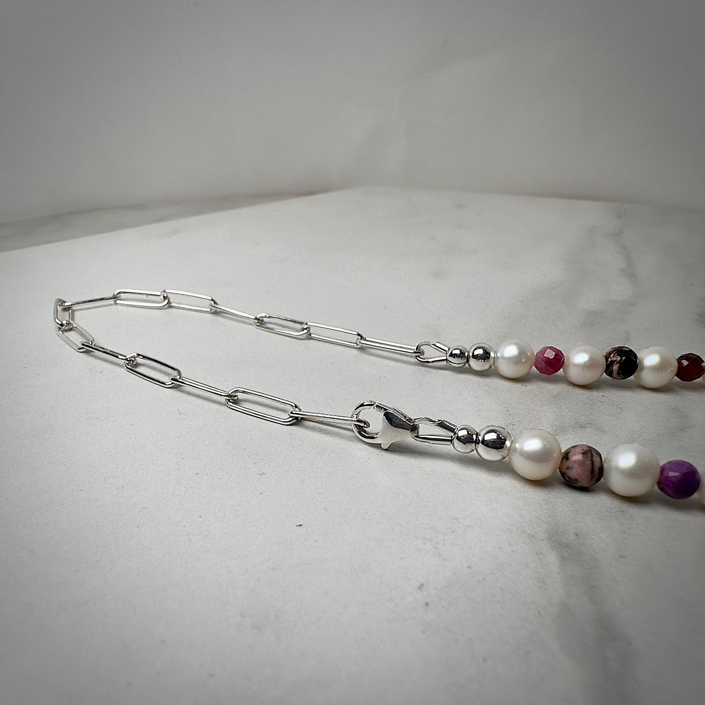 Freshwater Pearl + Rainbow Gemstone Choker Necklace