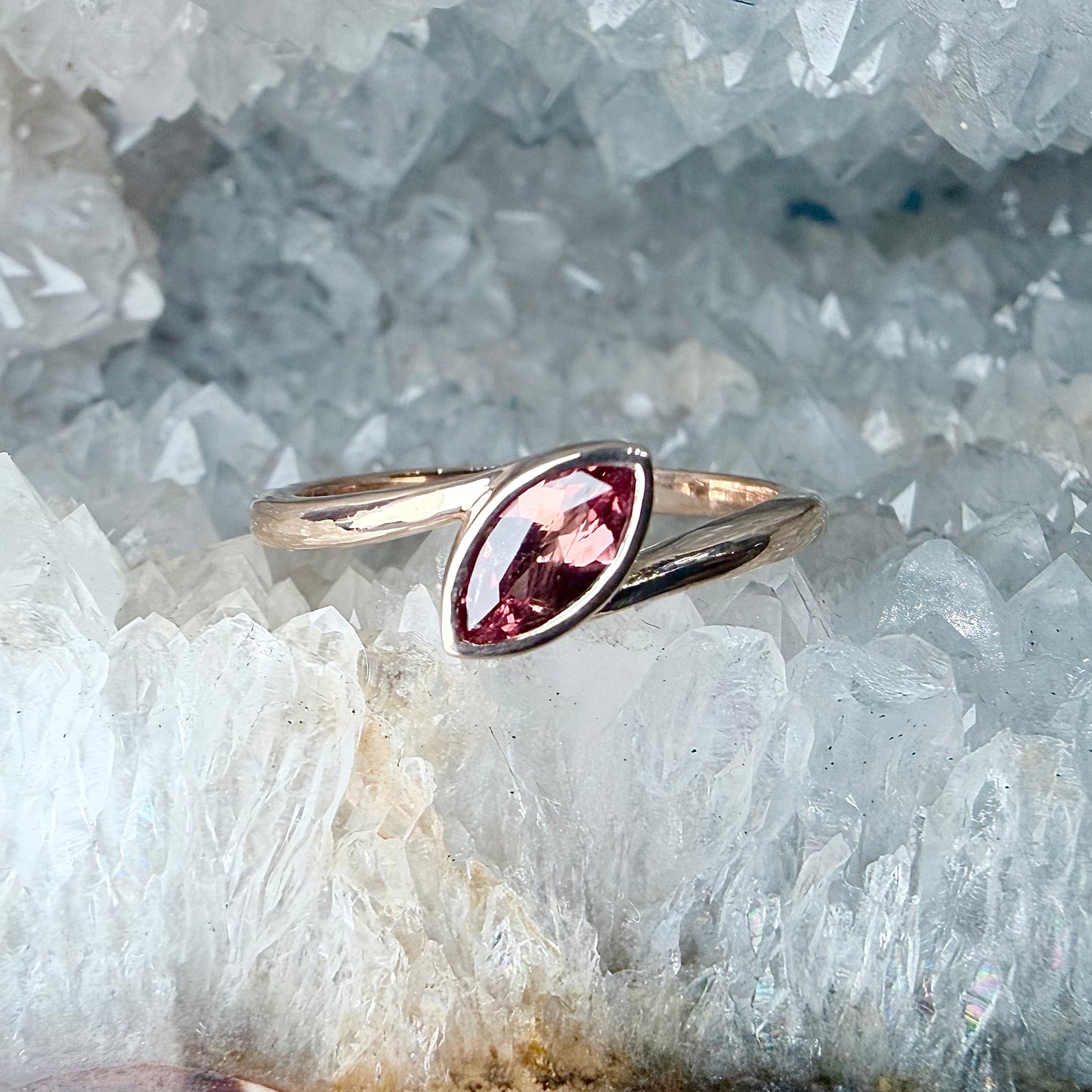 Coral Sapphire Asymmetrical Ring | 18k Rose Gold