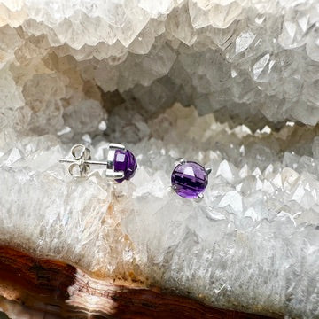 Rose Cut Amethyst Stud Earrings | Sterling Silver
